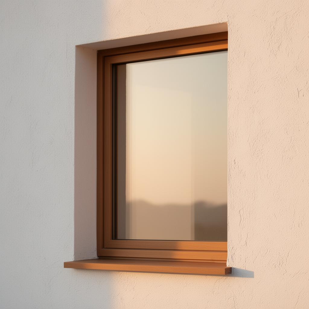 Detalle arquitectónico de una ventana con luz suave del amanecer